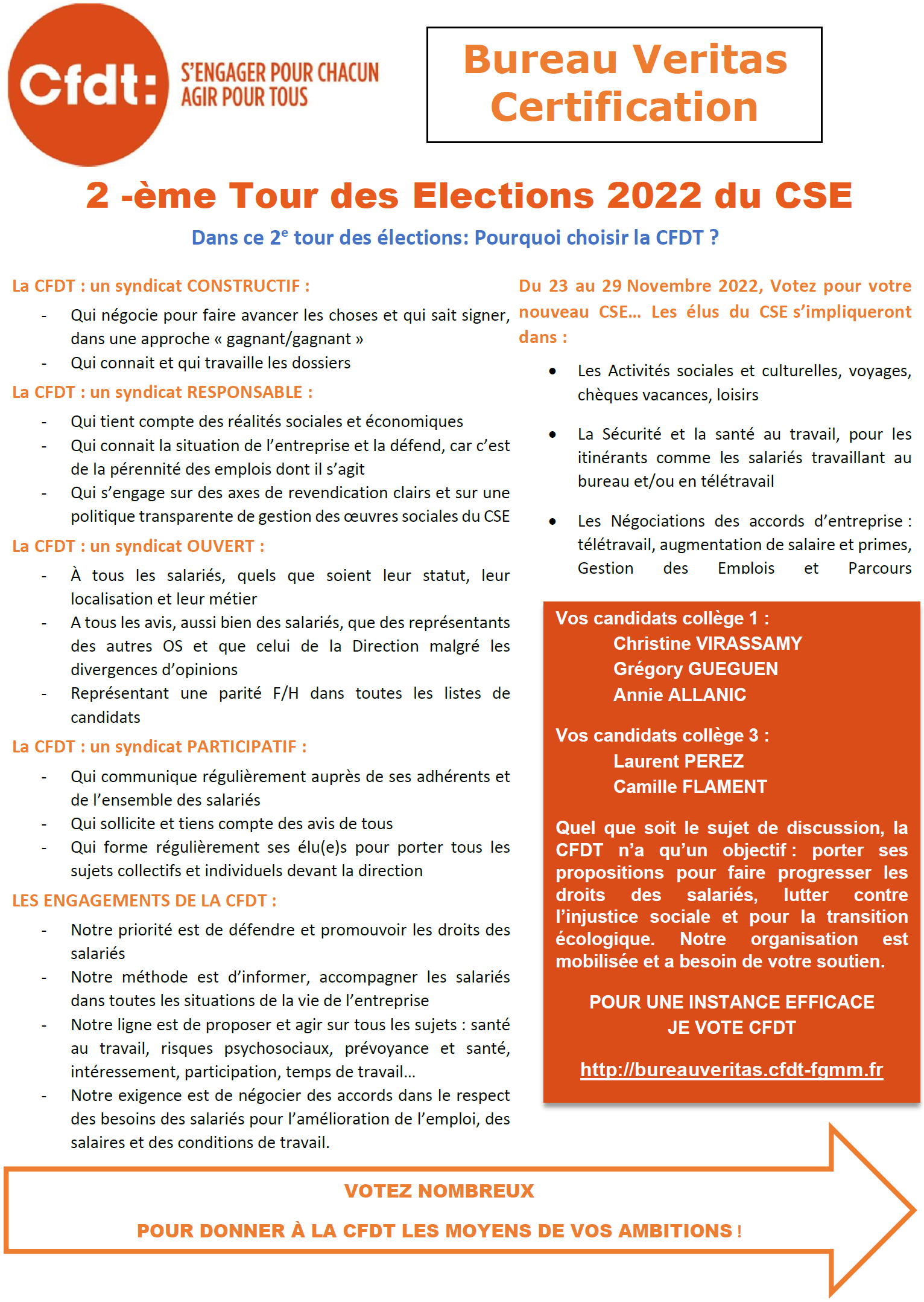 ELECTIONS CSE 2022 à BV CERTIFICATION : 2e TOUR | Bureau Veritas CFDT